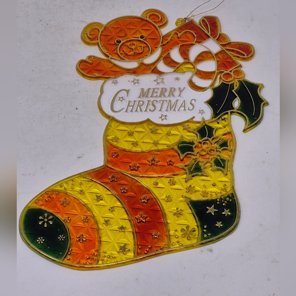 Vintage Plasti Festive Christmas Stocking Window Decoration